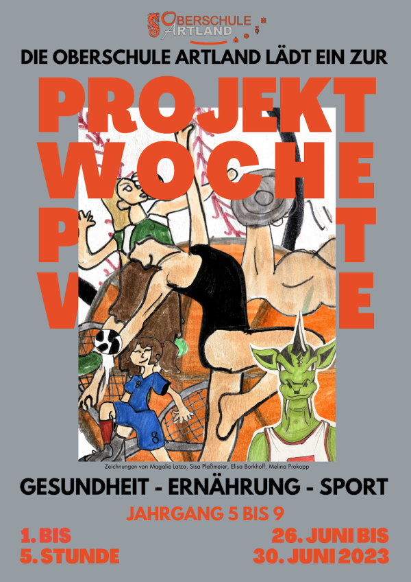 Das Plakat: gezeichnete Personen, die verschiedene Sportarten machen