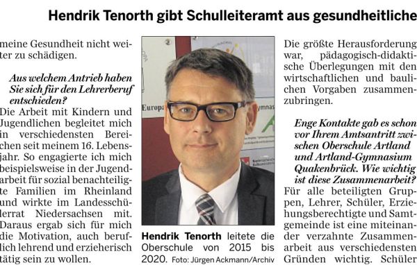 Auszug aus dem Zeitungsartikel mit dem Foto von Herrn Tenorth und einigen Textstellen
